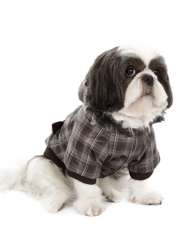 Urban Pup Hondenjas Grey Checked Parka with Detachable Hood