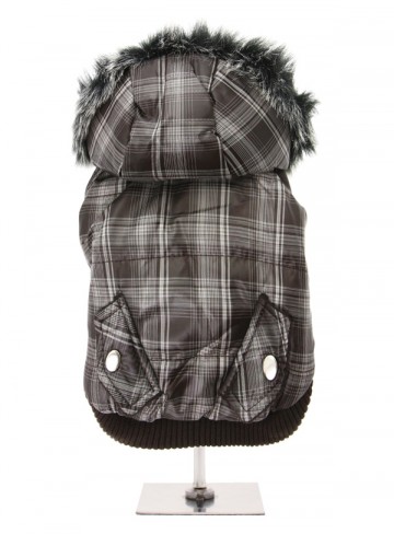 Urban Pup Hondenjas Grey Checked Parka with Detachable Hood